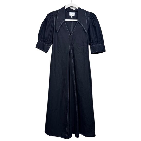 Ganni Dresses & Skirts - GANNI Black Pleated Cotton-Poplin Midi Dress - Size EU36